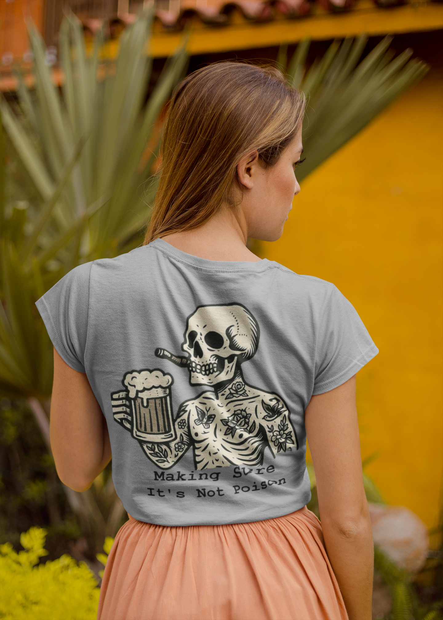 Ladies V-Neck short sleeve Skeleton poison logo