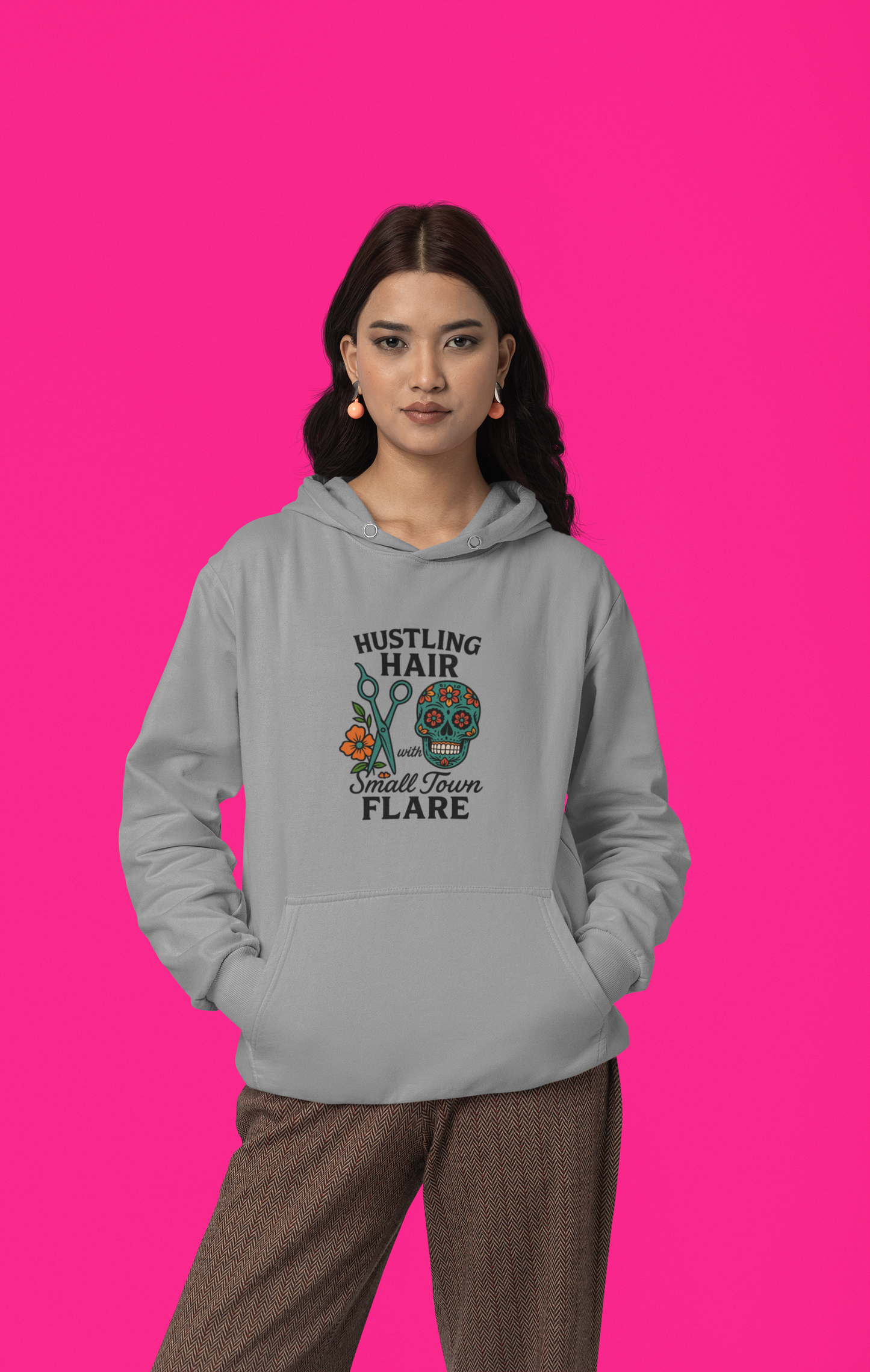 unisex hoodie hustling hair (candy skull)