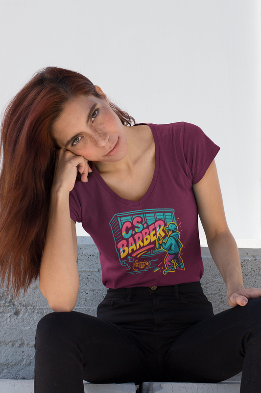 ladies v-neck short sleeve graffiti logo