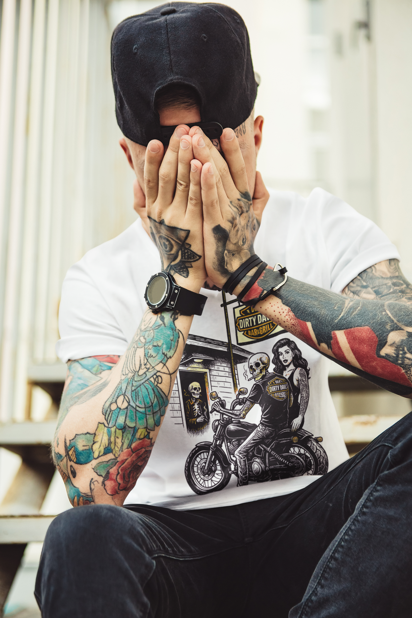 Unisex short sleeve t-shirt skeleton biker logo