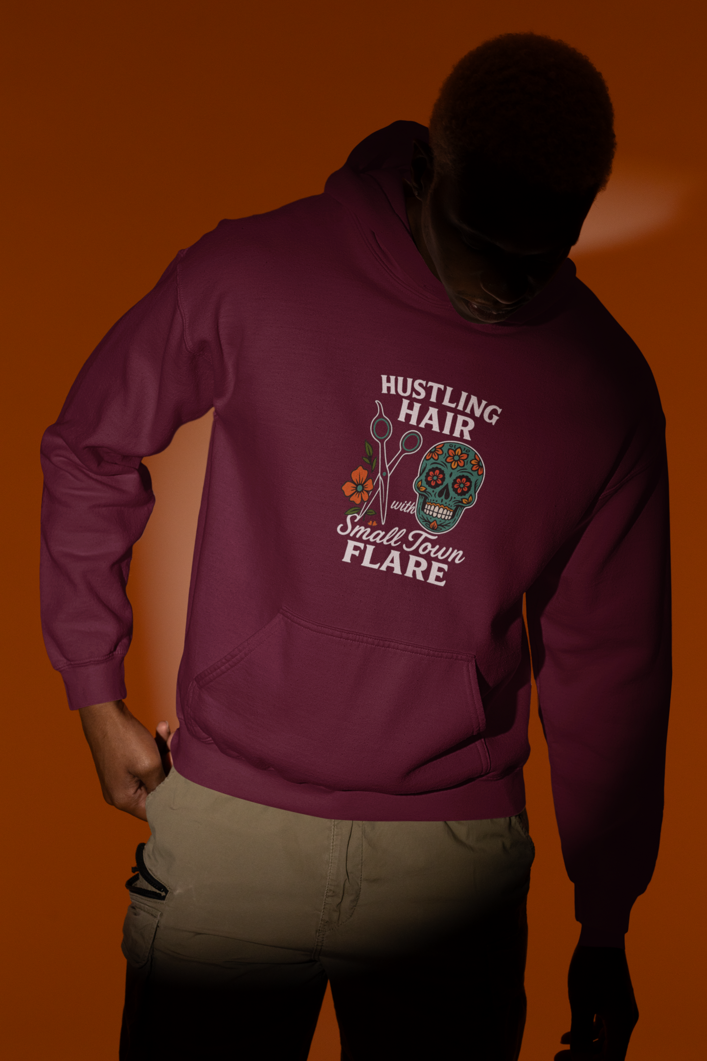 unisex hoodie hustling hair (candy skull)