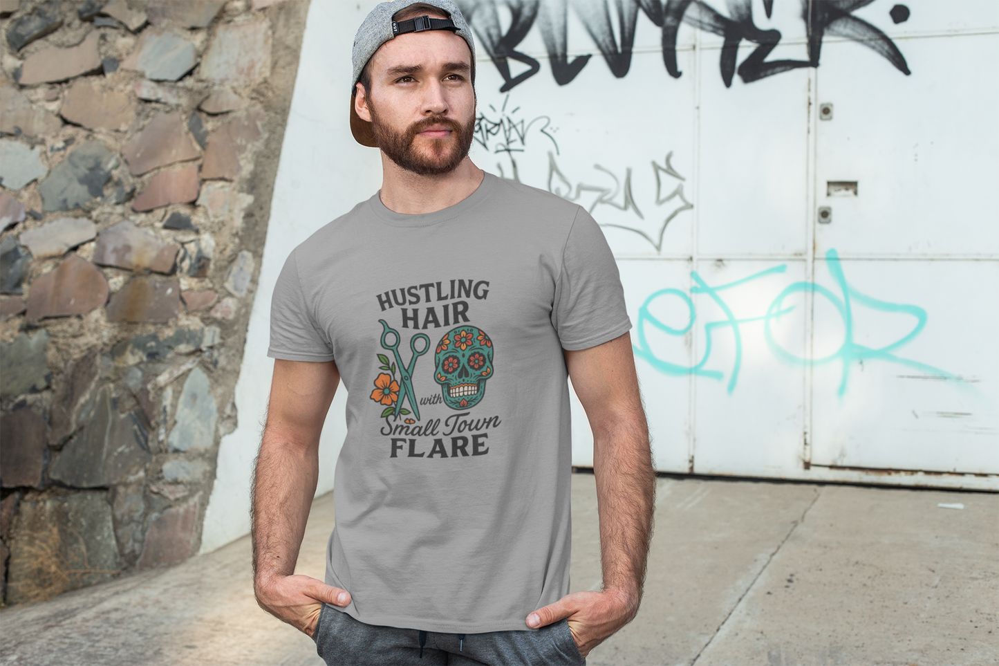 unisex short sleeve t-shirt hustling hair (candy skull)