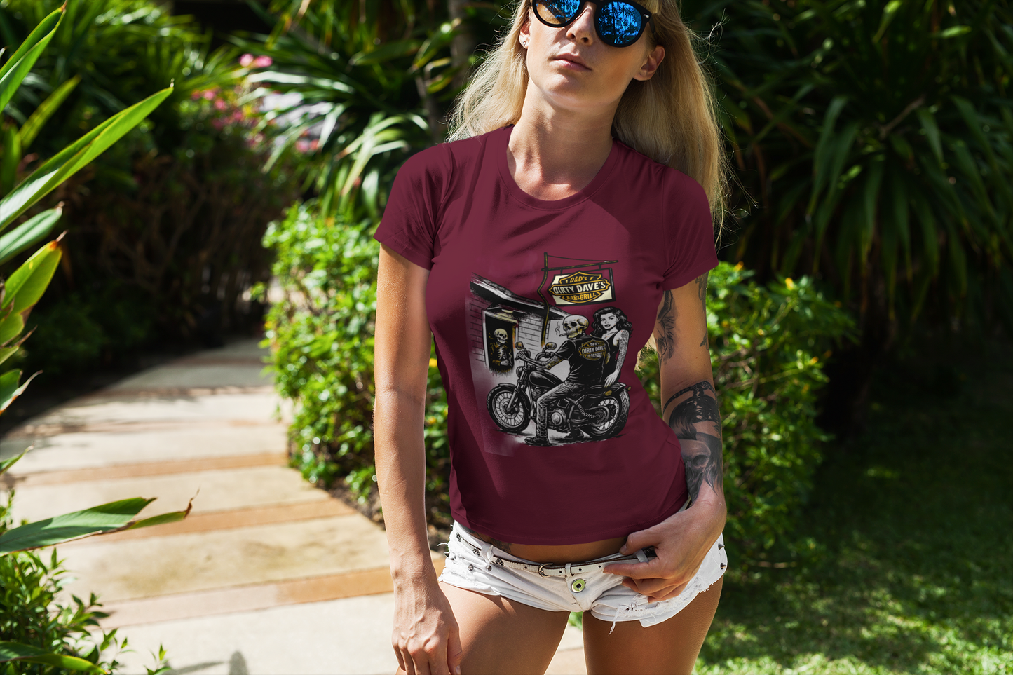 Unisex short sleeve t-shirt skeleton biker logo