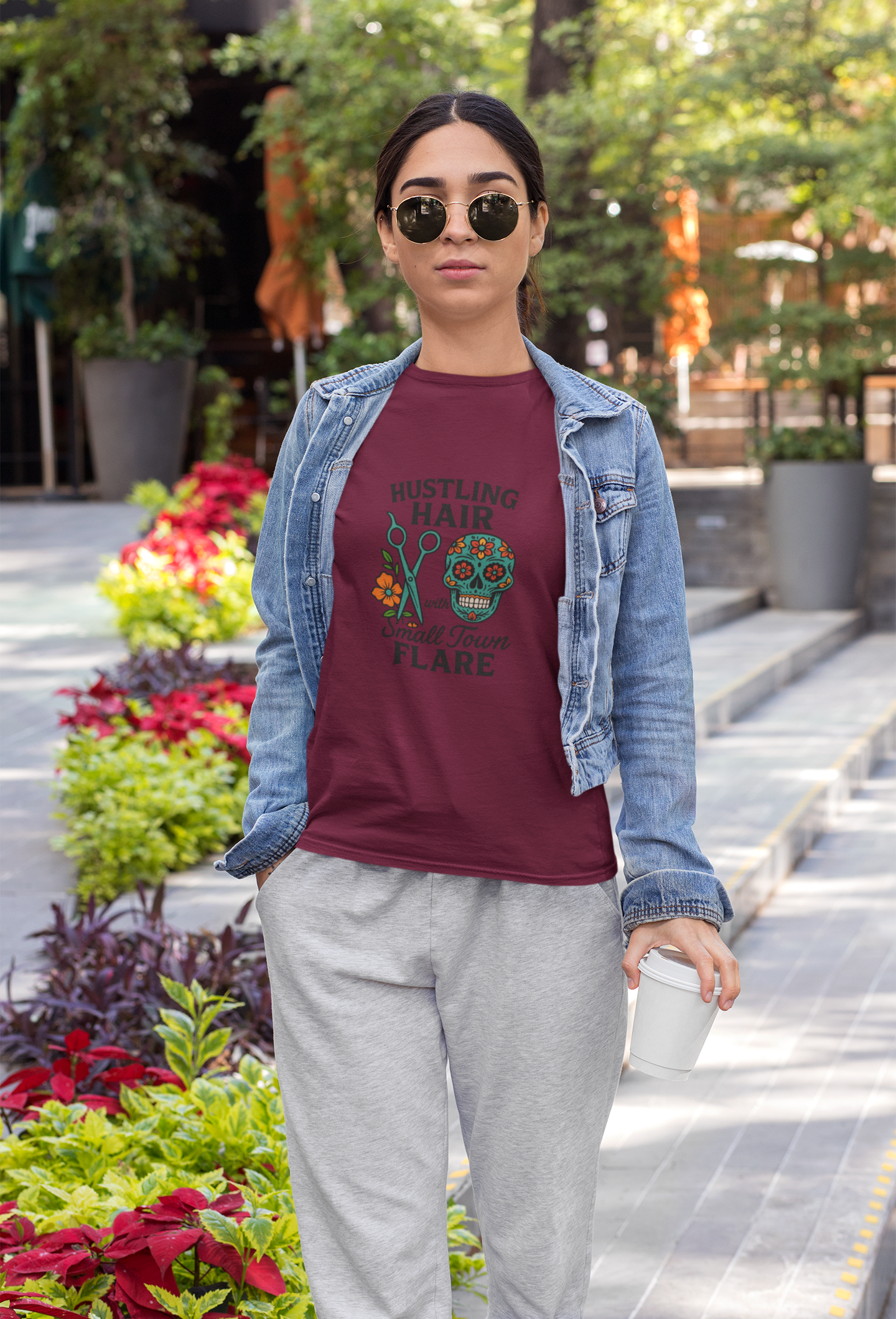unisex short sleeve t-shirt hustling hair (candy skull)