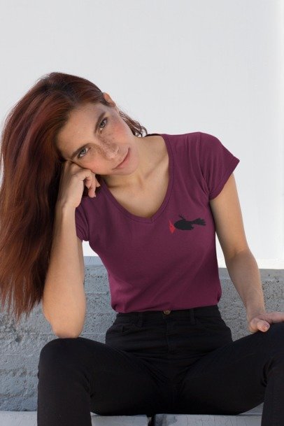 ladies short sleeve v-neck double sided logo classic