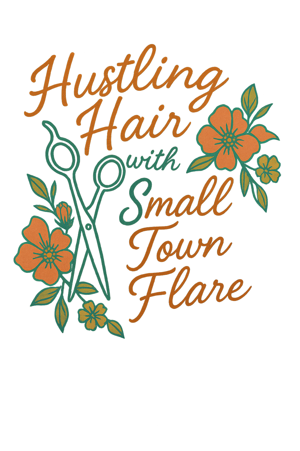 Ladies short sleeve V-neck hustling hair logo (flowers)
