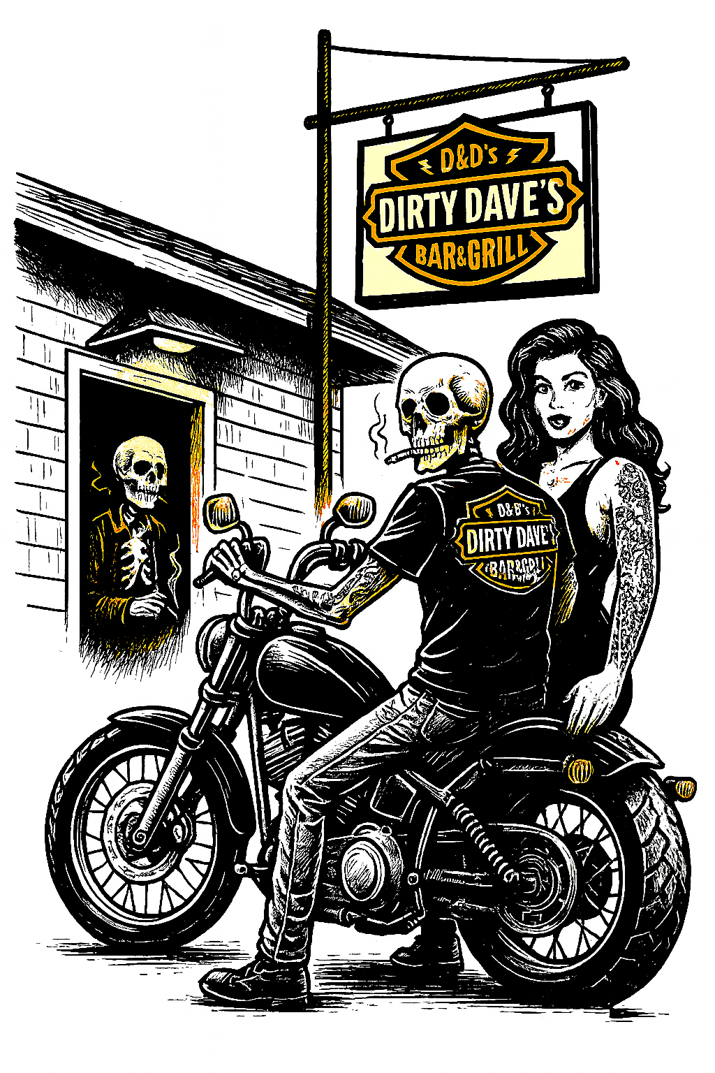 Unisex short sleeve t-shirt skeleton biker logo