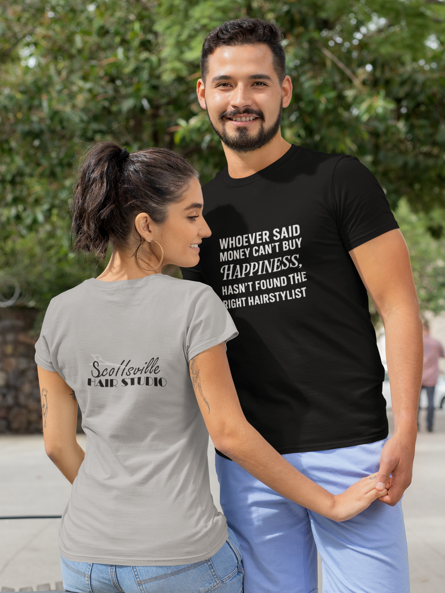 unisex short sleeve t-shirt money cant buy happiness logo