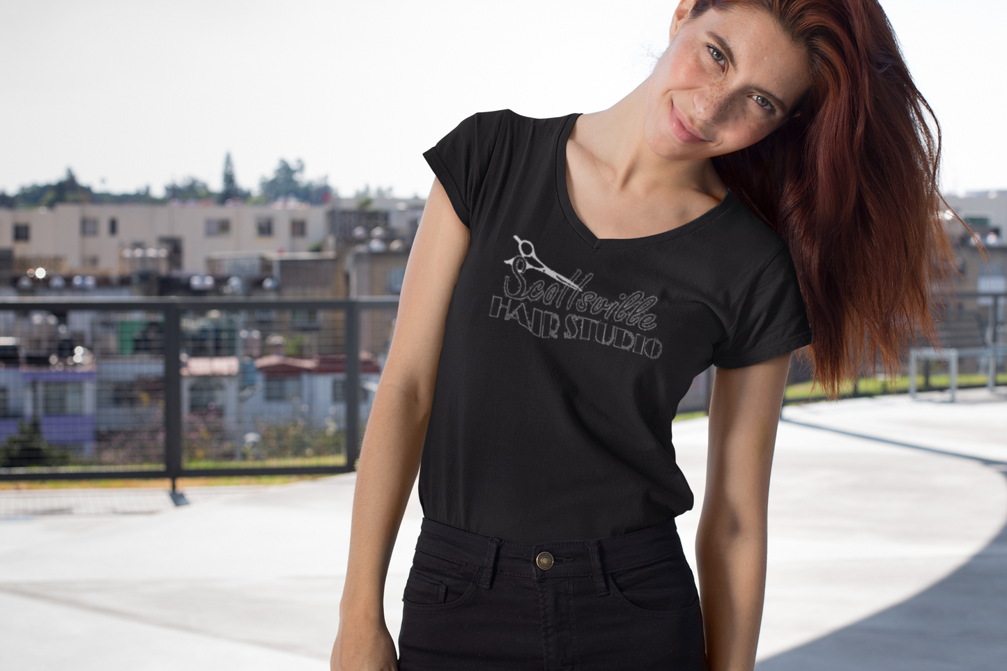 short sleeve ladies v-neck classic logo