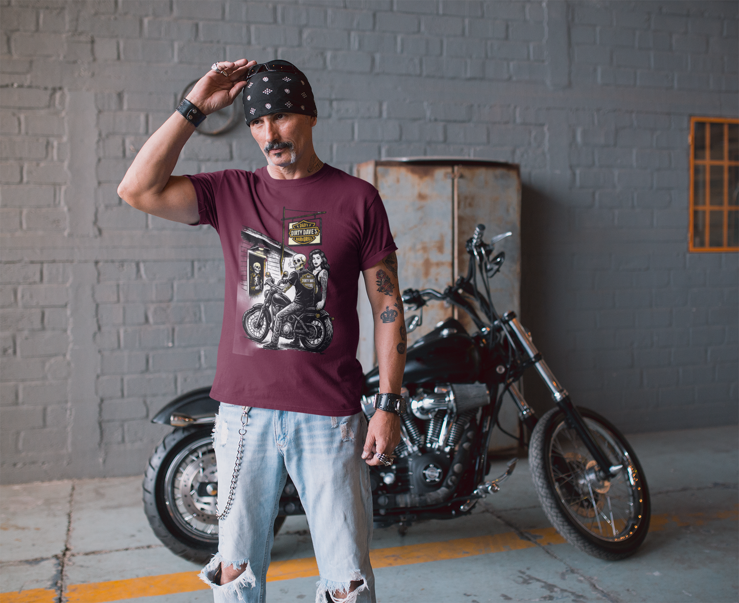 Unisex short sleeve t-shirt skeleton biker logo