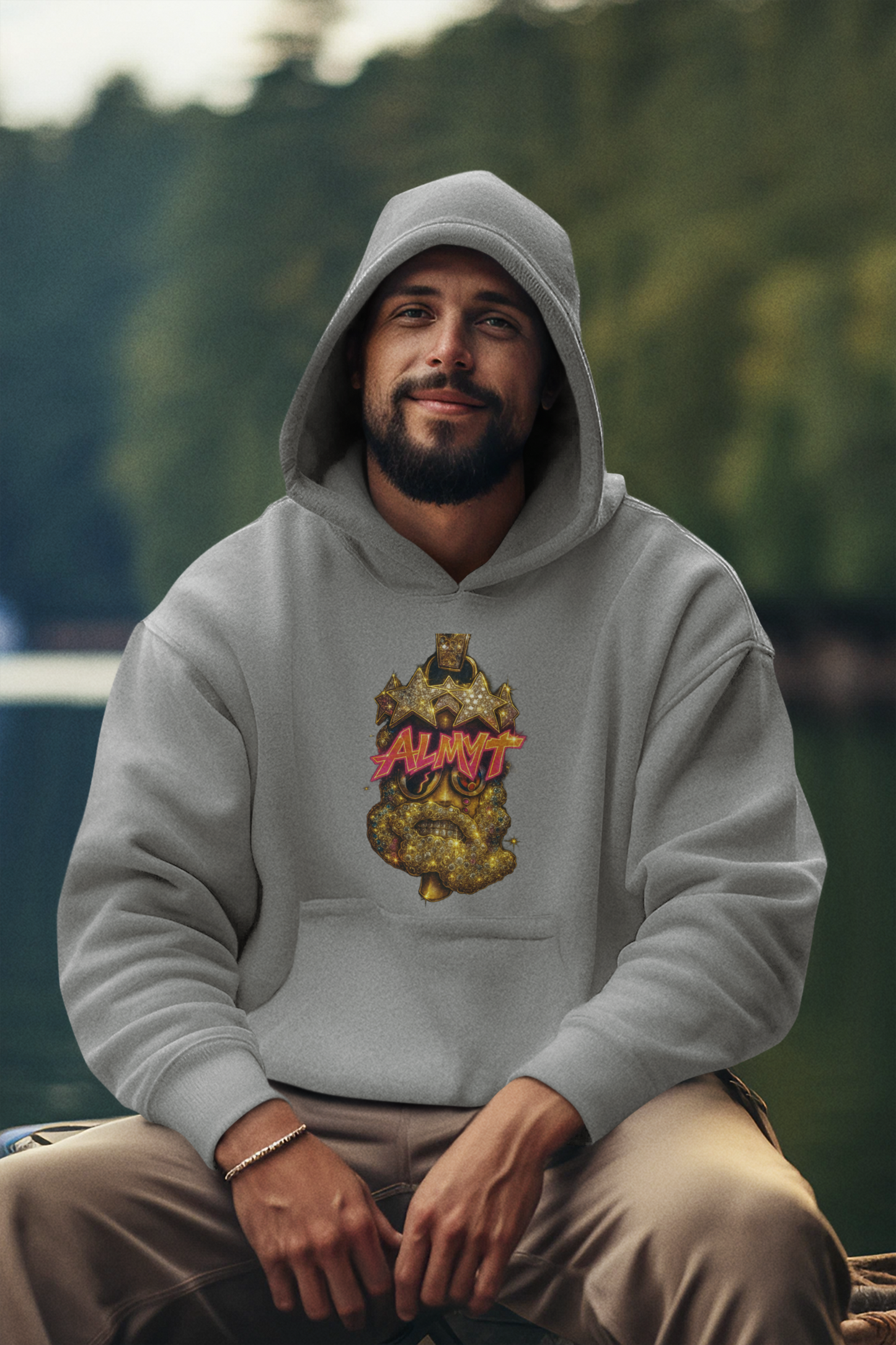 unisex pull over hoodie gold chain logo