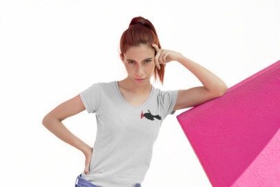 ladies short sleeve v-neck double sided logo classic