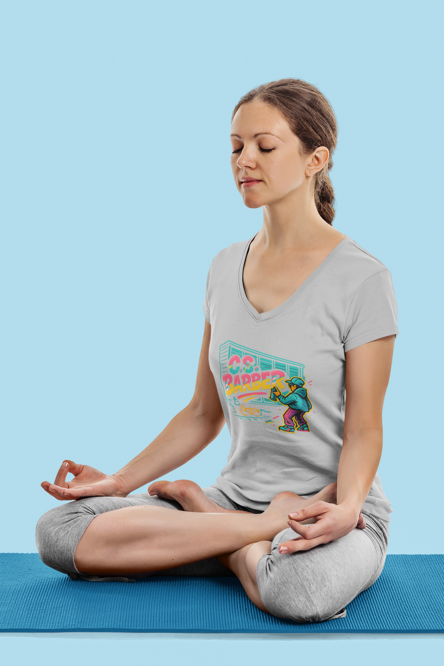 ladies v-neck short sleeve graffiti logo